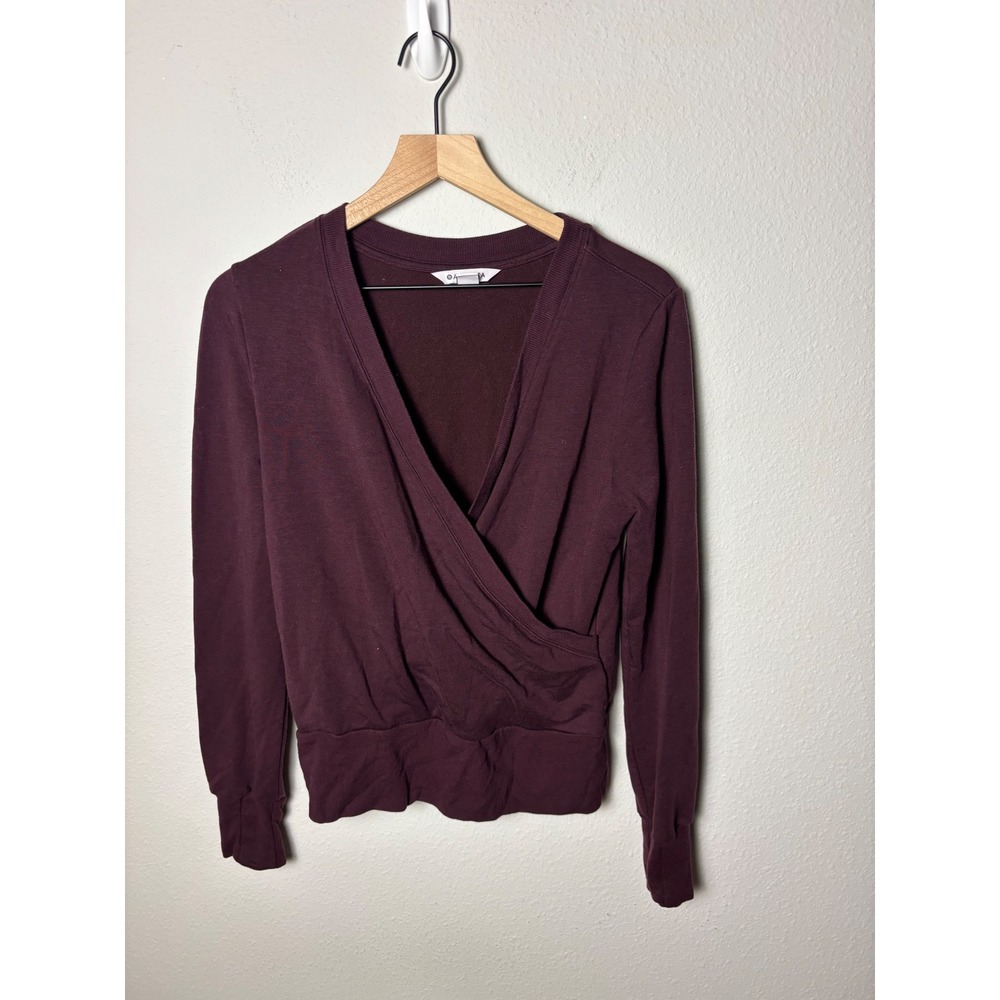 Athleta Recharge Sweatshirt Burgundy Wrap Front V-Neck Fleece Pullover Size M